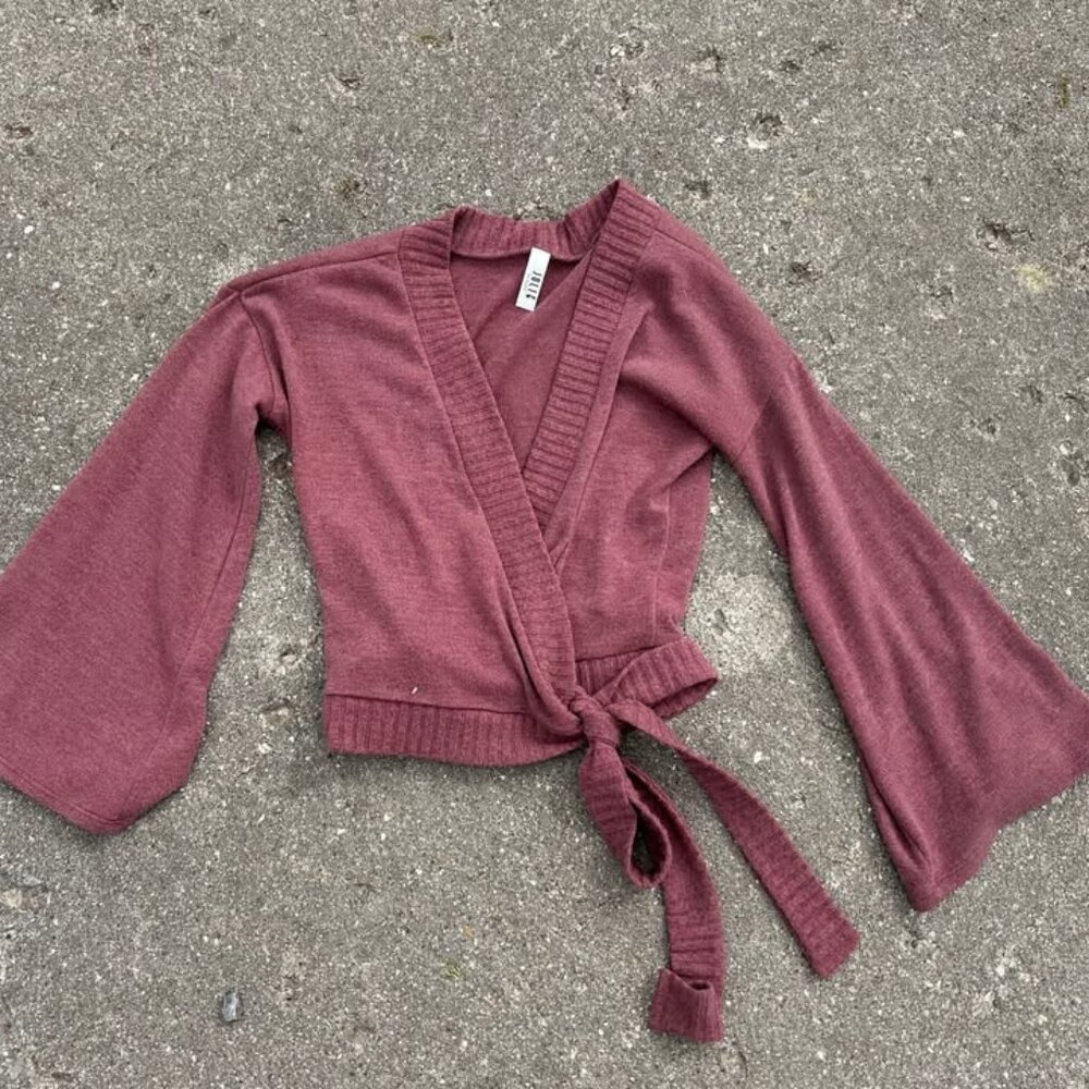 Jolie Los Angels Bell Sleeve Wrap Around Tie Front Mauve Sweater